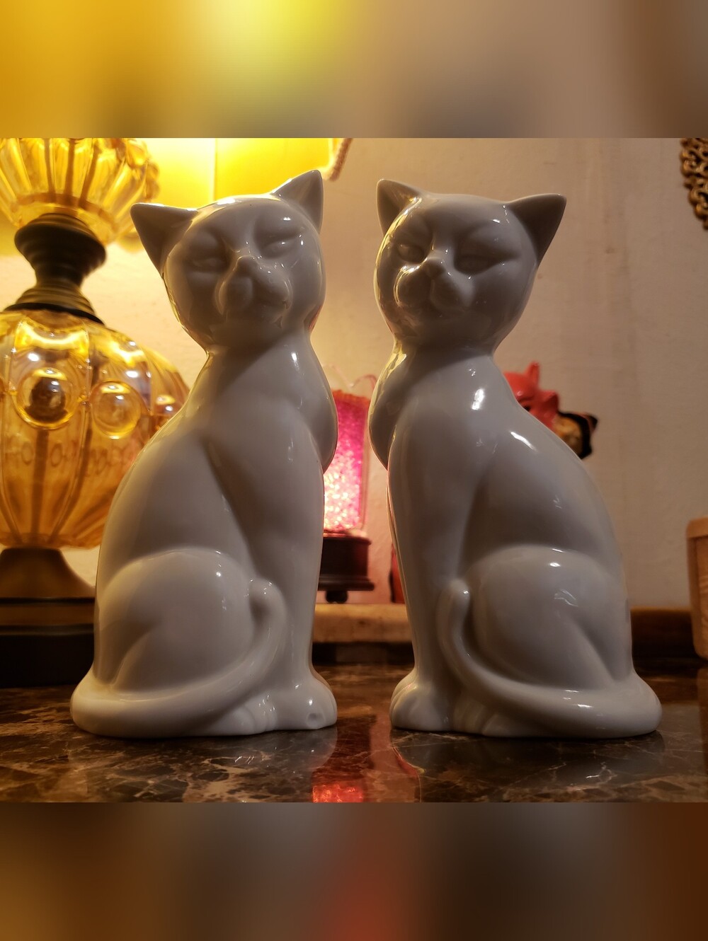 Set Of Two (2) Mid-Century Glazed Cat Statues